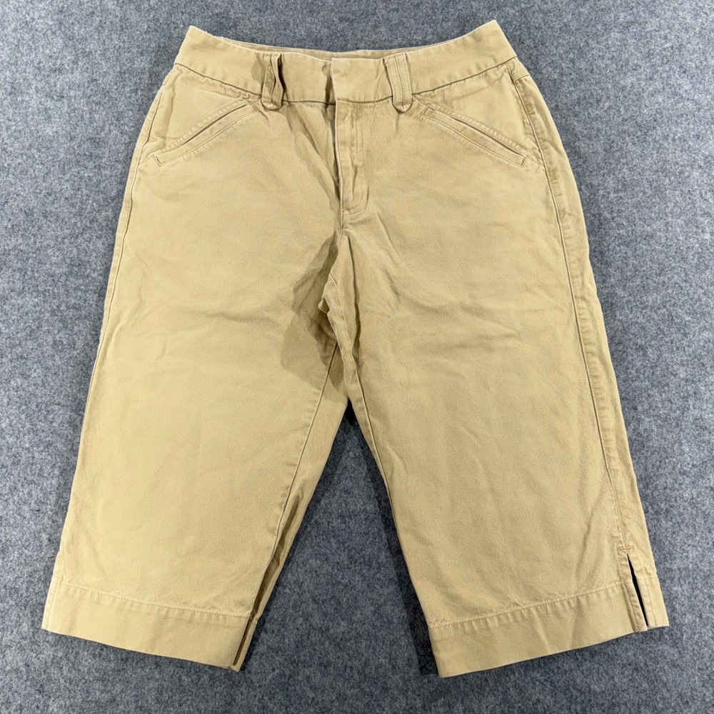 Liz Claiborne Audra Tan Khaki Cotton Canvas Crop Capri Pants Womens 8